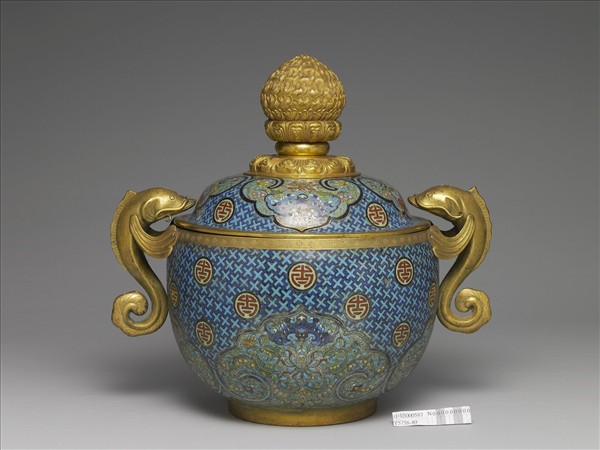 掐絲琺瑯雙魚耳蓋罐