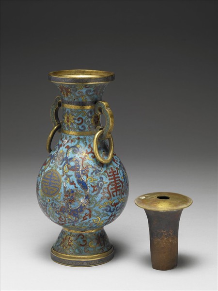 掐絲琺瑯雙龍拱壽瓶（五供）