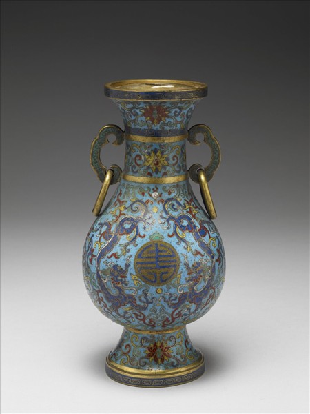 掐絲琺瑯雙龍拱壽瓶（五供）