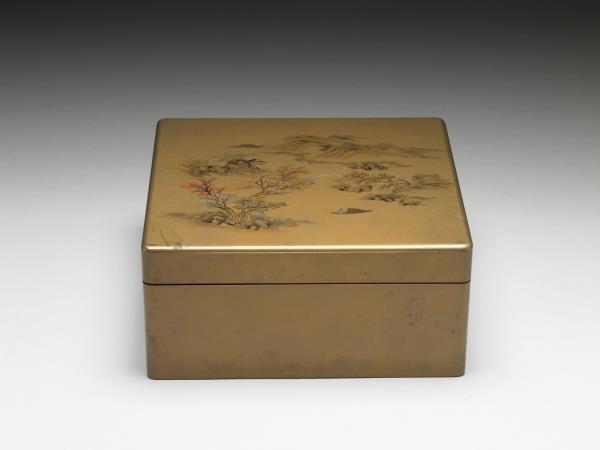 金漆彩繪山水人物長方盒
