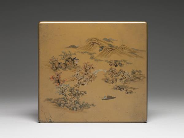 金漆彩繪山水人物長方盒