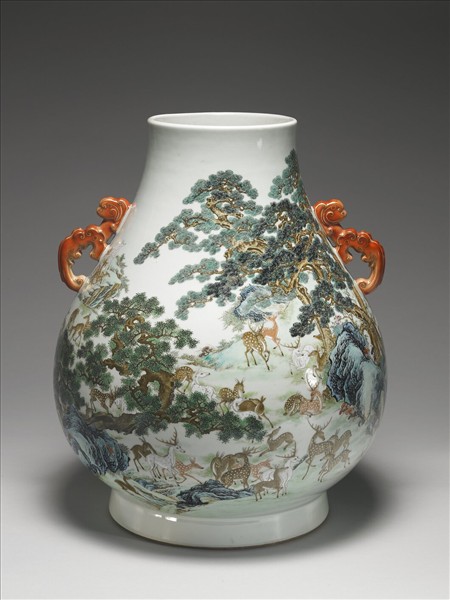 粉彩雙耳百鹿尊