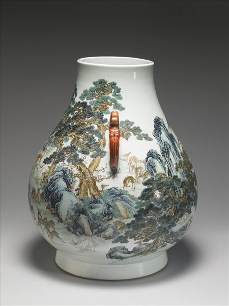 粉彩雙耳百鹿尊