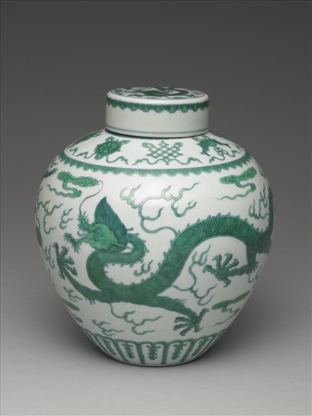 青花綠彩龍紋蓋罐