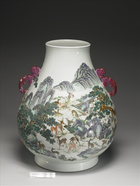 青花五彩百鹿圖尊