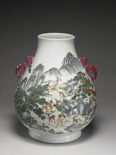 青花五彩百鹿圖尊