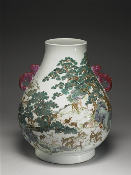 青花五彩百鹿圖尊