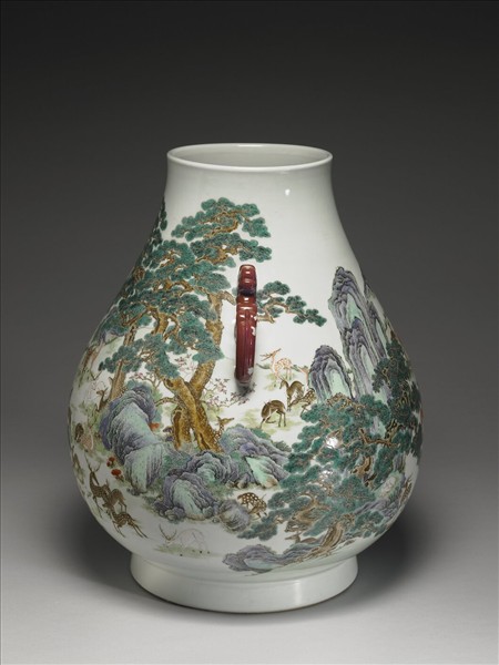 青花五彩百鹿圖尊