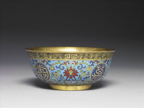 掐絲琺瑯萬壽無疆碗