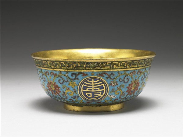 掐絲琺瑯萬壽無疆碗