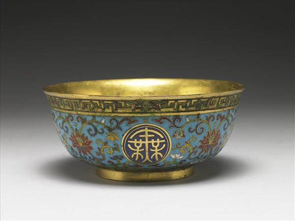 掐絲琺瑯萬壽無疆碗