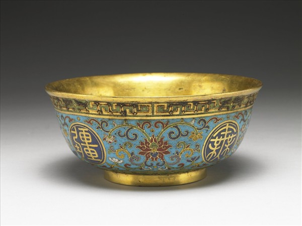 掐絲琺瑯萬壽無疆碗