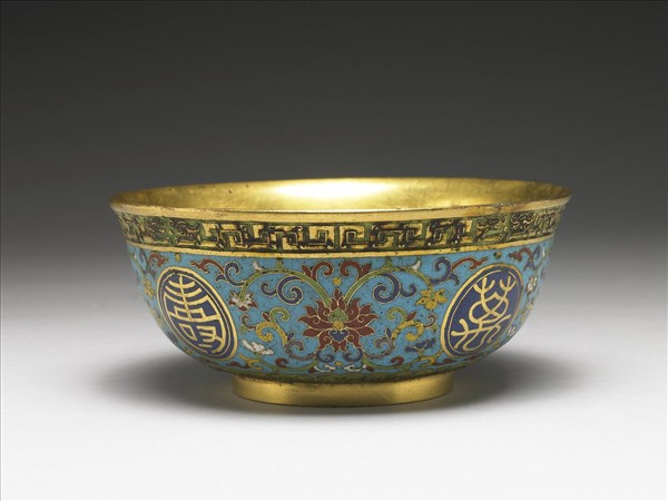 掐絲琺瑯萬壽無疆碗