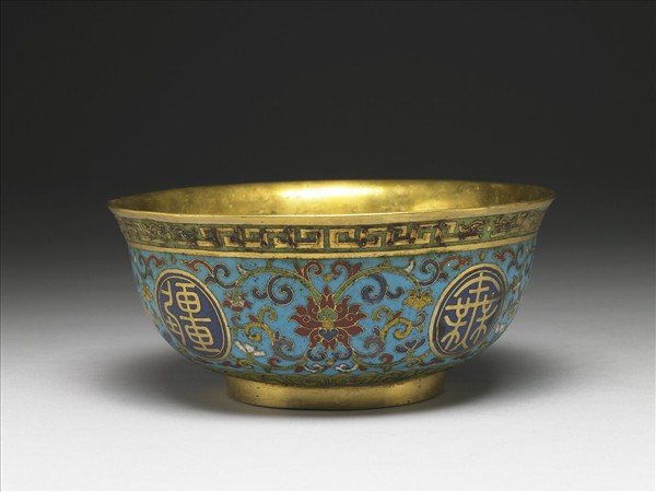 掐絲琺瑯萬壽無疆碗