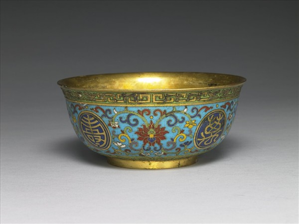 掐絲琺瑯萬壽無疆碗