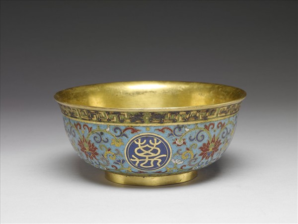 掐絲琺瑯萬壽無疆碗