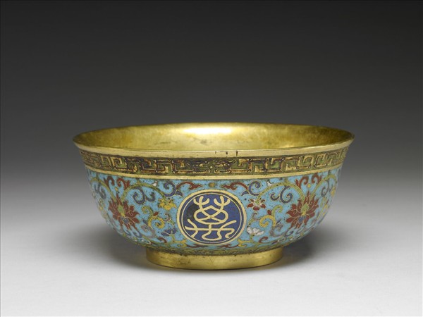 掐絲琺瑯萬壽無疆碗