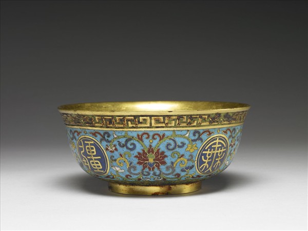 掐絲琺瑯萬壽無疆碗