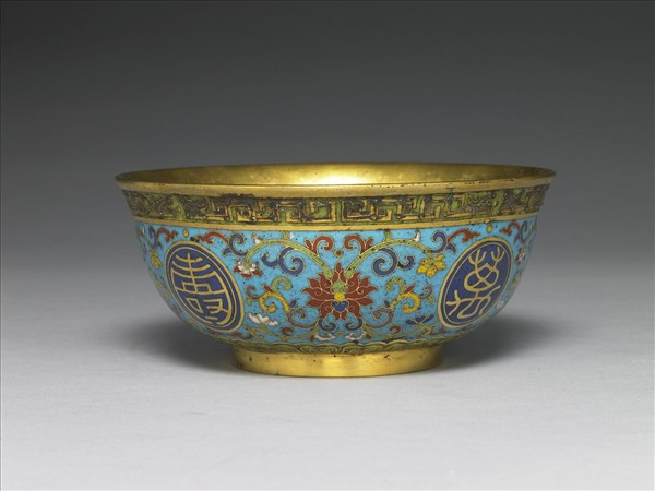 掐絲琺瑯萬壽無疆碗