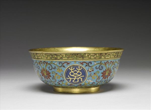 掐絲琺瑯萬壽無疆碗