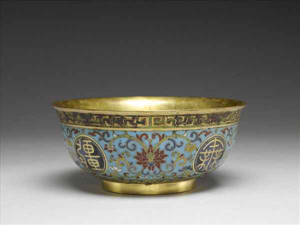 掐絲琺瑯萬壽無疆碗