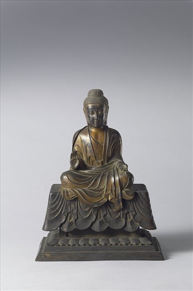 日本 白鳳時代 銅鎏金 佛坐像