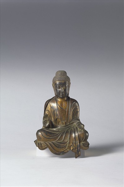 日本 白鳳時代 銅鎏金 佛坐像