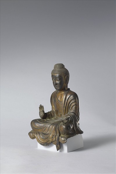 日本 白鳳時代 銅鎏金 佛坐像