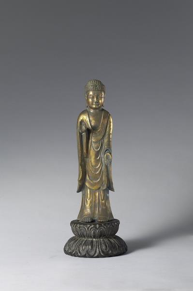 日本 藤原時代 銅鎏金 阿彌陀佛立像