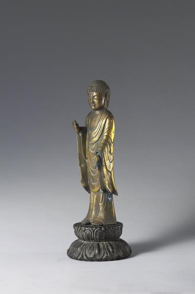 日本 藤原時代 銅鎏金 阿彌陀佛立像