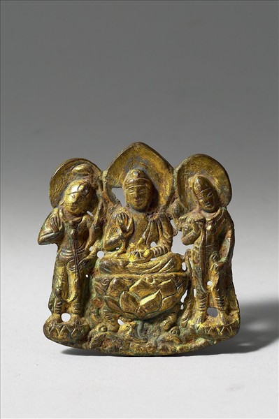 日本 10-12世紀 銅鎏金 釋迦三尊像