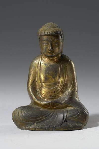 日本 鎌倉時代 13世紀 銅鎏金 阿彌陀佛坐像