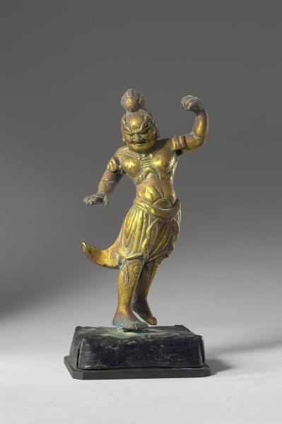 日本 鎌倉時代 銅鎏金 天王立像