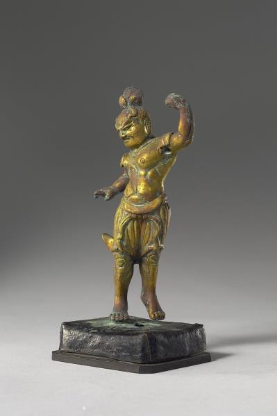 日本 鎌倉時代 銅鎏金 天王立像