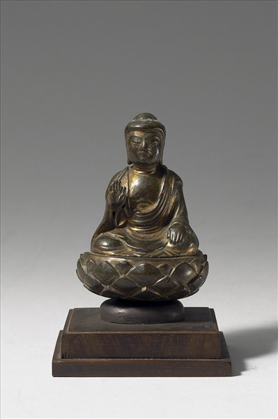 日本 南北朝時代 銅鎏金 佛坐像