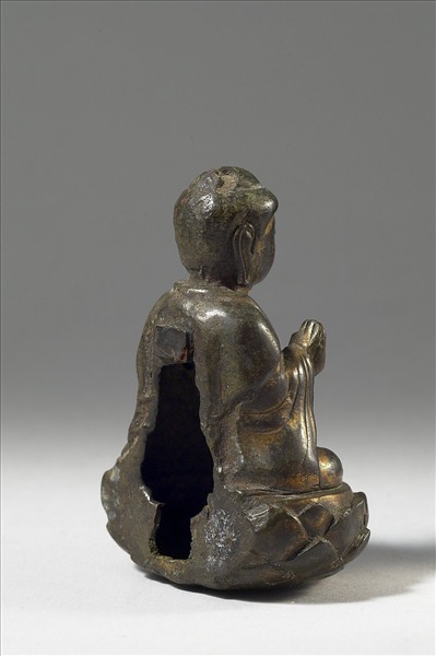 日本 南北朝時代 銅鎏金 佛坐像