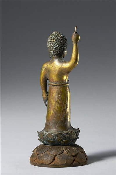 日本 南北朝時代 銅鎏金 誕生佛立像