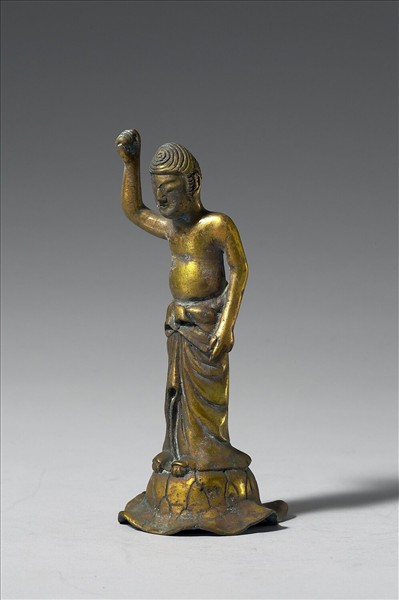 日本 南北朝時代 銅鎏金 誕生佛立像