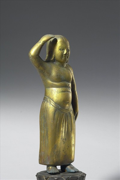 日本 南北朝時代 銅鎏金 誕生佛立像