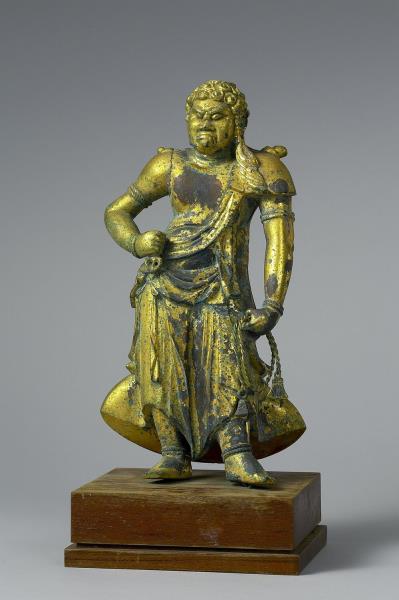 日本 南北朝時代 銅鎏金 不動明王立像