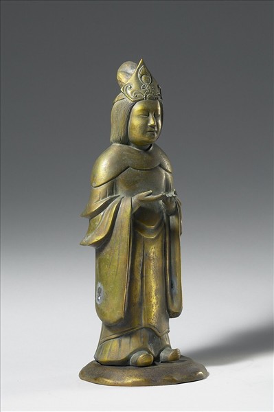 日本 室町時代 銅鎏金 善妙神天女立像