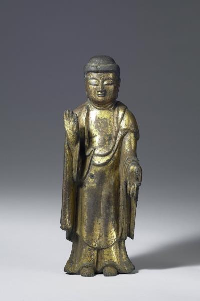 日本 室町時代 應永十九年（1412） 銅鎏金 阿彌陀佛立像