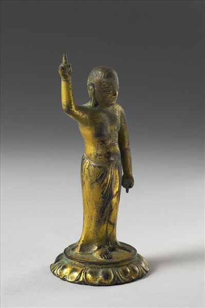 日本 室町時代 銅鎏金 誕生佛立像