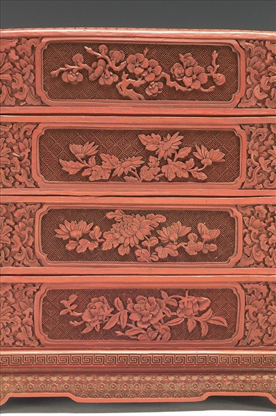 剔紅龍紋方勝式三層套盒