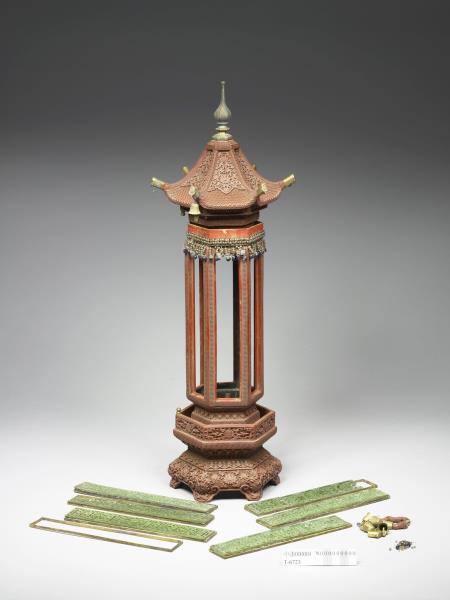 剔紅六角亭式香筒