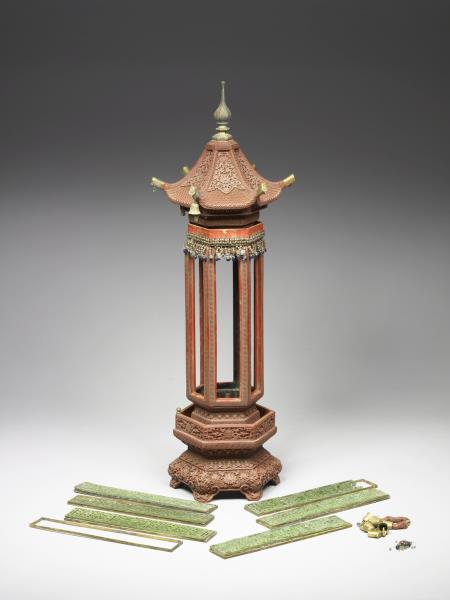 剔紅六角亭式香筒