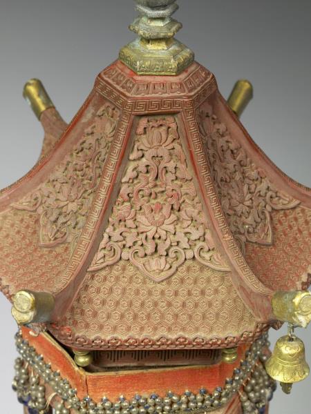 剔紅六角亭式香筒