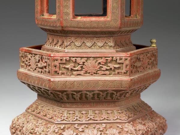 剔紅六角亭式香筒