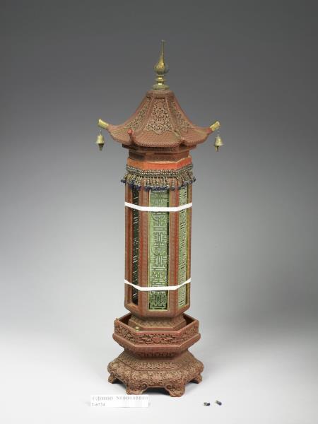 剔紅六角亭式香筒