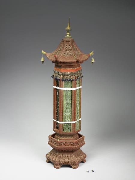 剔紅六角亭式香筒